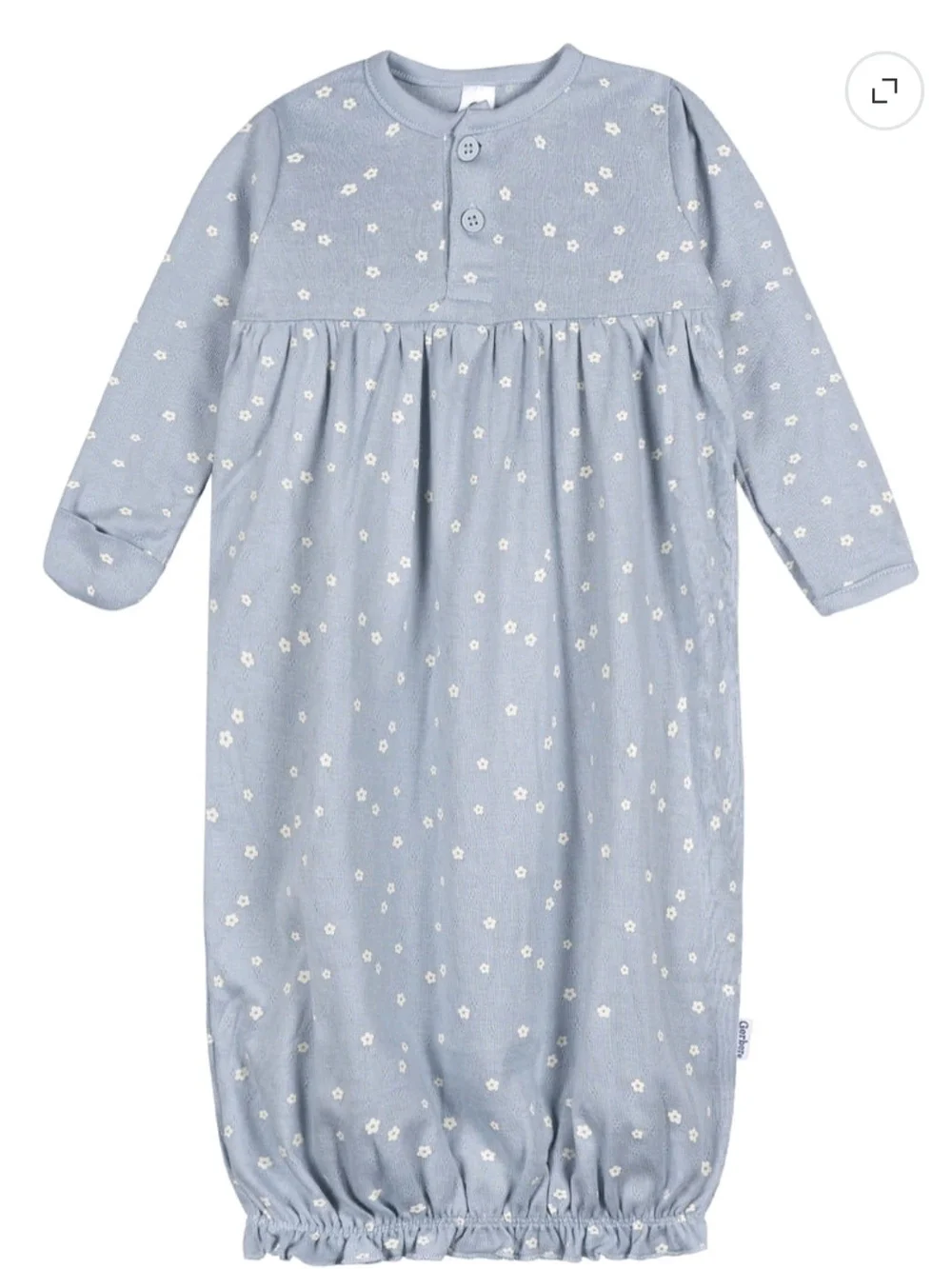 Gerber Baby Sleep Gown 0-3 Months Blue Floral 100% Cotton Newborn Sleeper
